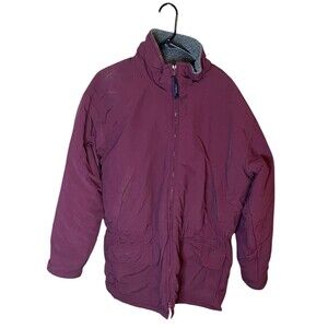 Vintage L.L. Bean Mens Medium Maroon Full Zip Up Jacket 100% Nylon Used